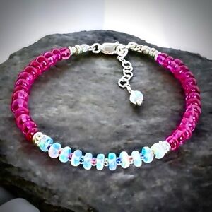 Rare Pink Sapphire•Welo Opal• 925 Sterling 
Silver Bracelet.